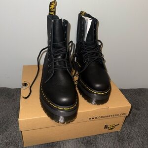 Dr. Martens Black Combat Boots with Yellow Stitching